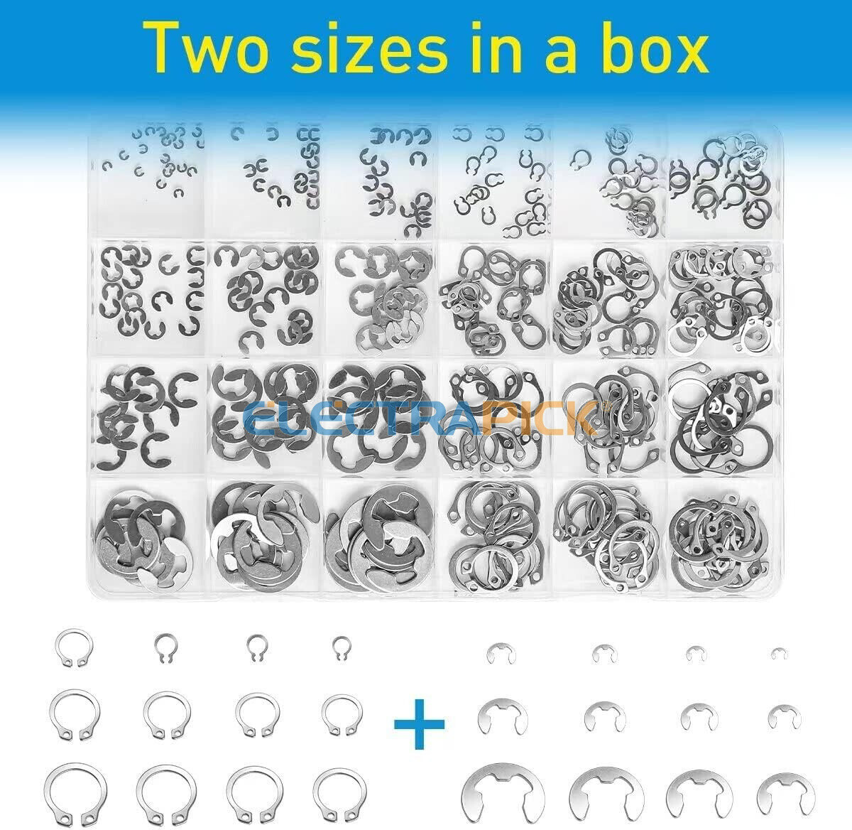 327Pcs Stainless Steel E-Clip Circlip Kit Retaining Ring Assortment Set 24 Sizes