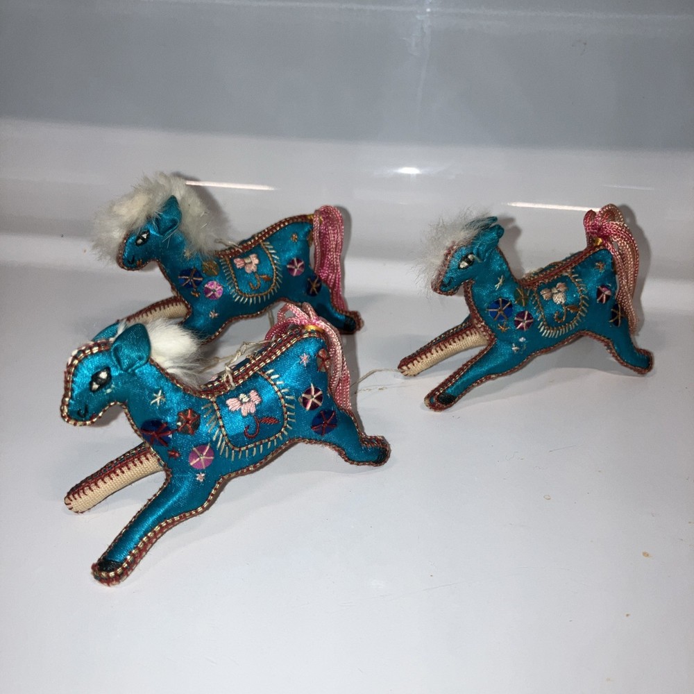 Three small Chinese silk embroidered horse figurines