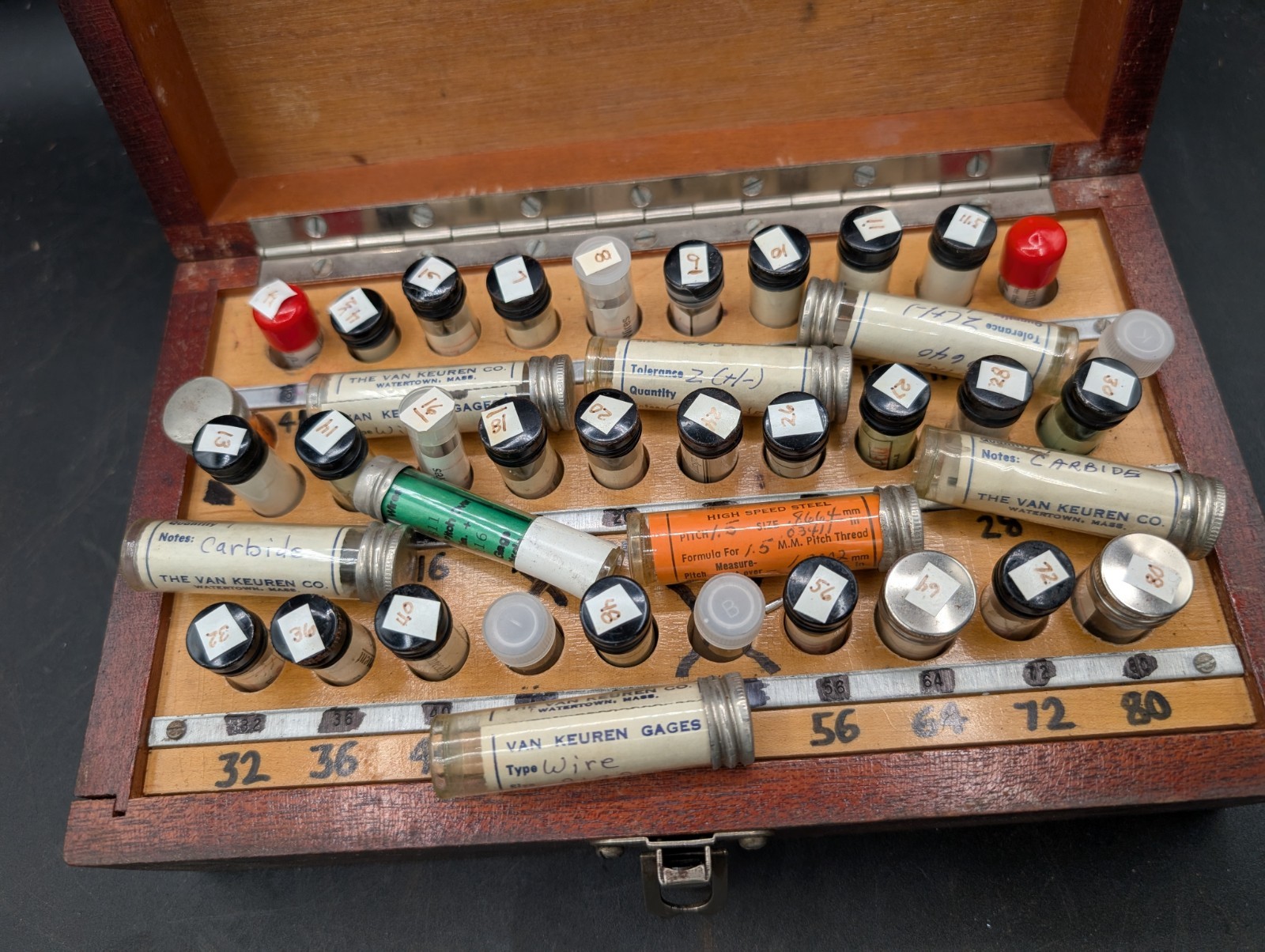 Vintage MACHINIST Set of Van Keuren And Other Measuring Wire Thread Set in Case
