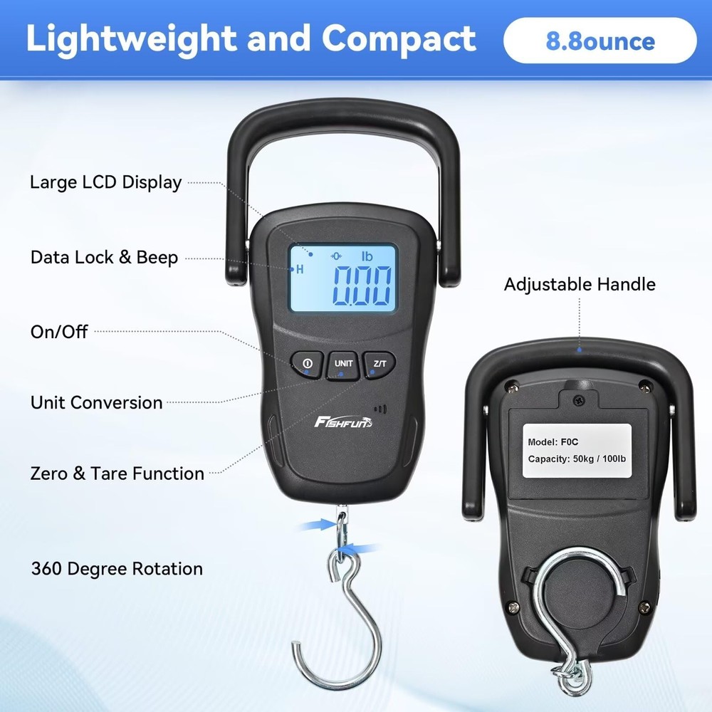 Fishfun Rechargeable Fish Scale, Digital Hanging Weight Scale with...