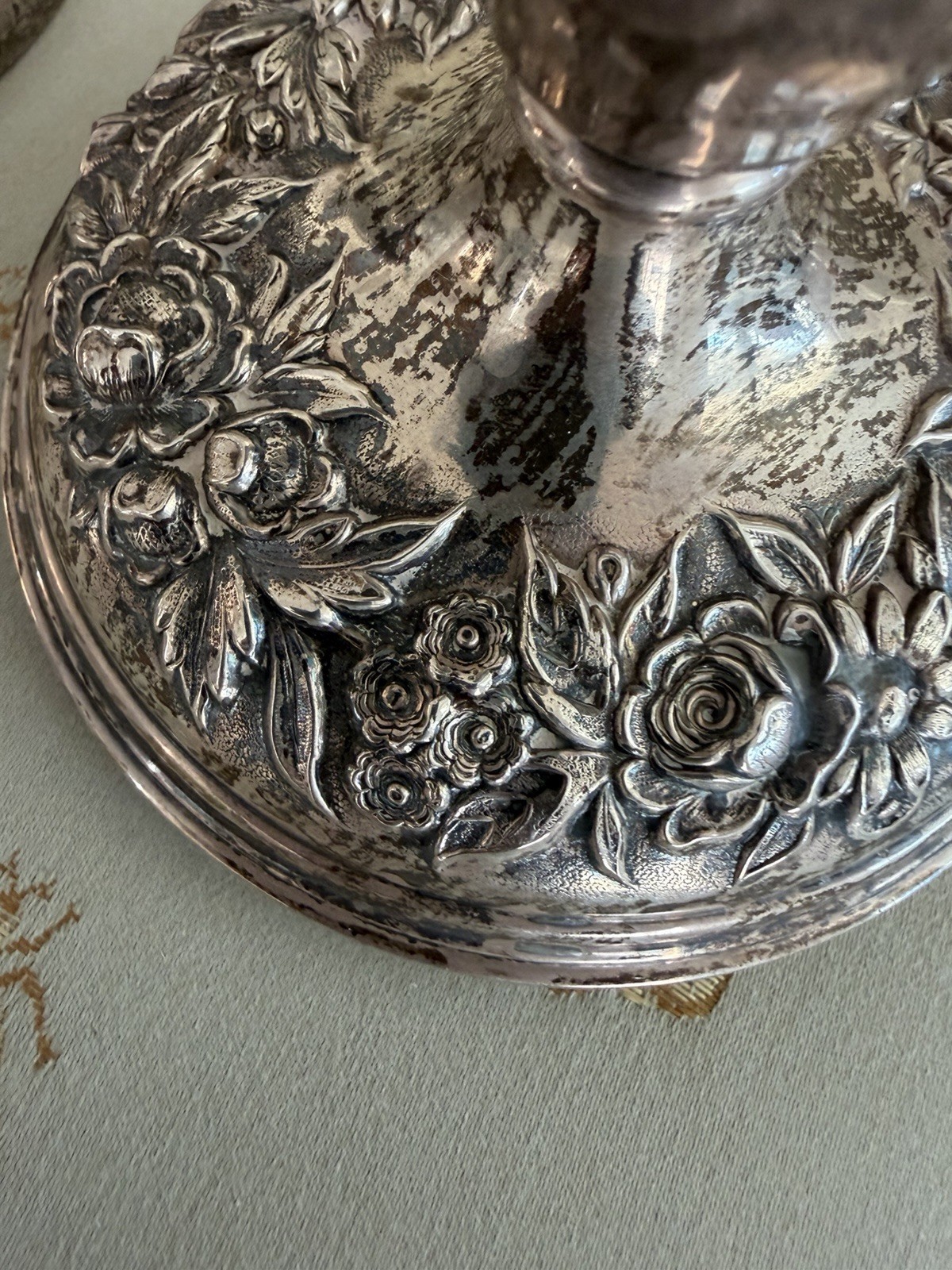 Pair of Vintage S. Kirk & Son REPOUSSE Sterling Silver Candleholders