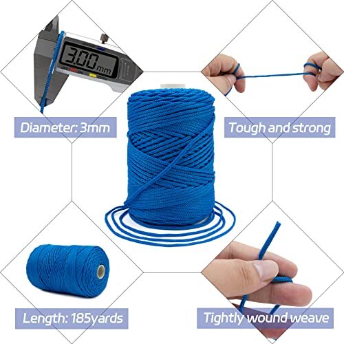 Polyester Macrame Cord Braided Macrame Cord 3mm x 185yards Light White Gray