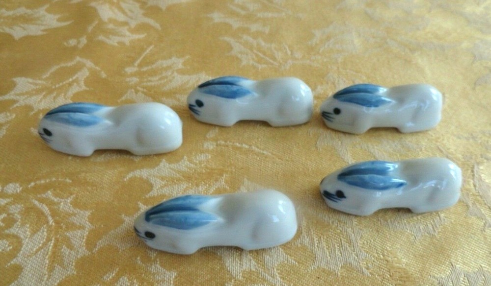 Five Porcelain Bunny Rabbit Chopsticks Racks