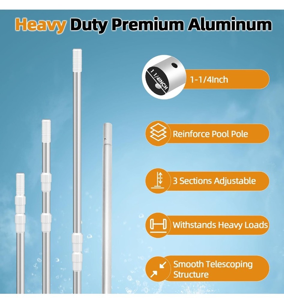12 Foot Adjustable Telescopic Pool Pole