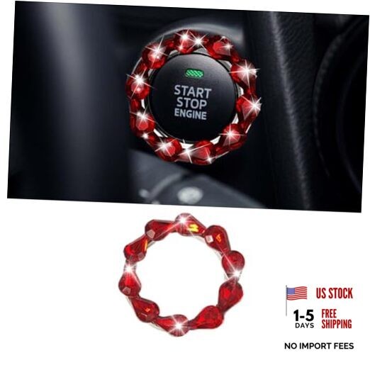 Bling Car Engine Start Stop Button Decoration Ring, Crystal Push to Start Red
