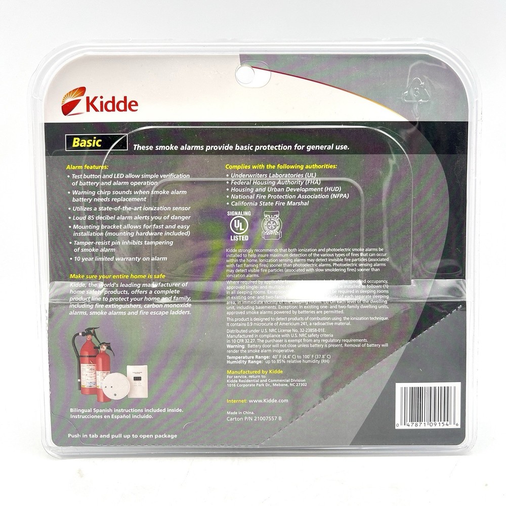 Kidde Twin 2 Pack Smoke Alarms Basic Model 0915D-018 Smoke Detector