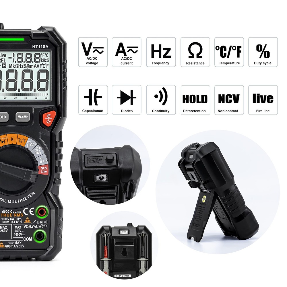 KAIWEETS Digital Multimeter TRMS 6000 Counts Voltmeter 6000 counts, black