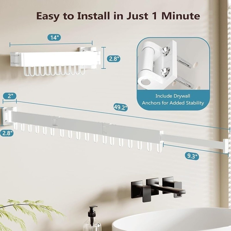 Foldable Wall Drying Rack Adjustable Laundry Hanger Space Saver 360° Rotation US