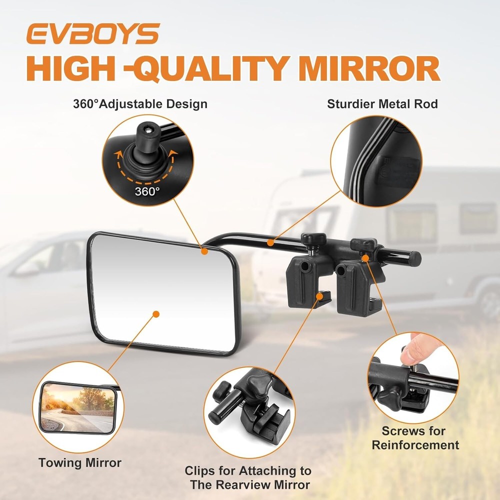 Universal Clip on Towing Mirrors 360° Adjustable Trailer Mirror Extender