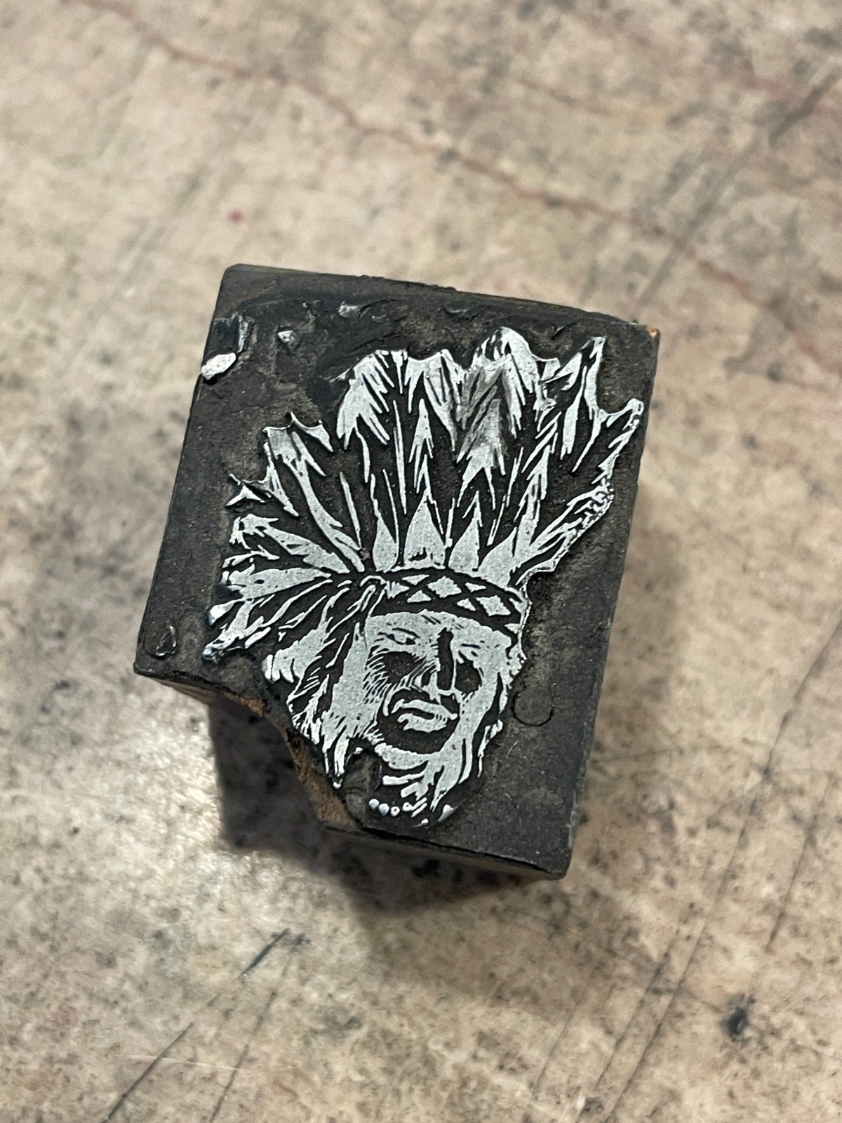 Printing Letterpress Printers Block Native American With Headdress (1605)