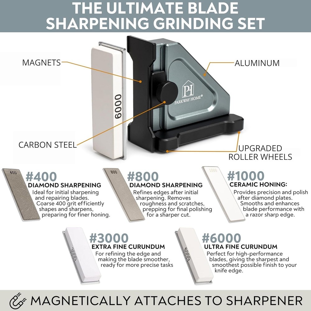 ADJUSTABLE ROLLING KNIFE SHARPENER KIT: Adjustable Height, 30 Angle Options, ...