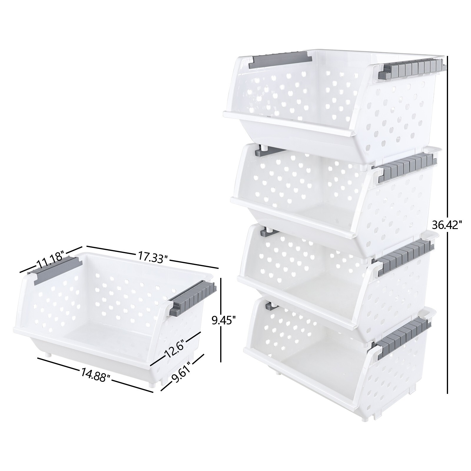 Cand Stackable Plastic Bins - 4 Packs White Large Plastic Stackable Storage Bins