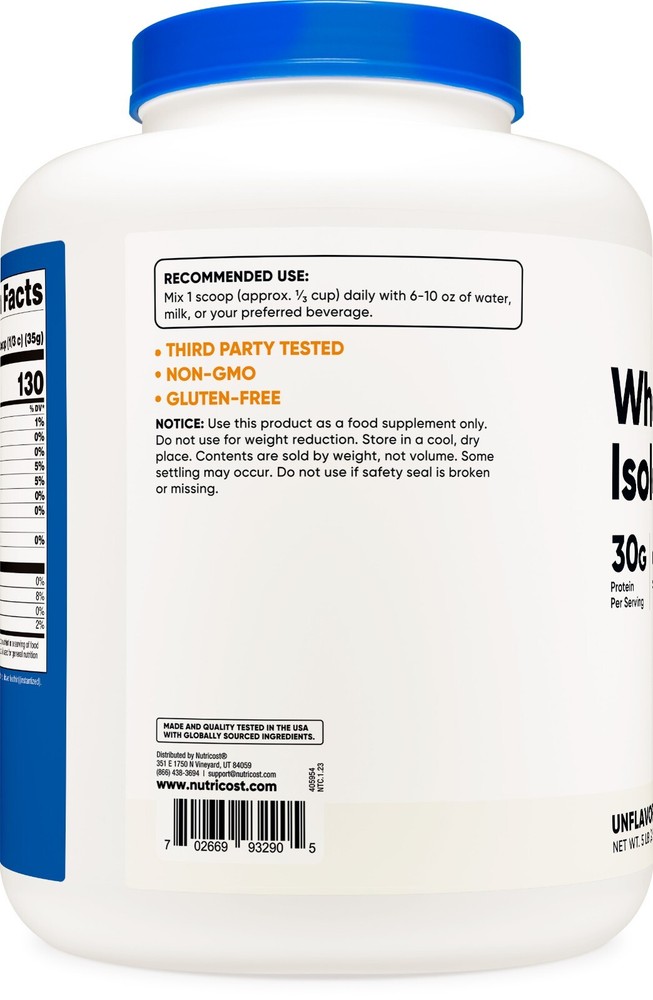 Nutricost Whey Protein Isolate (Unflavored) 5LBS - Protein Powder