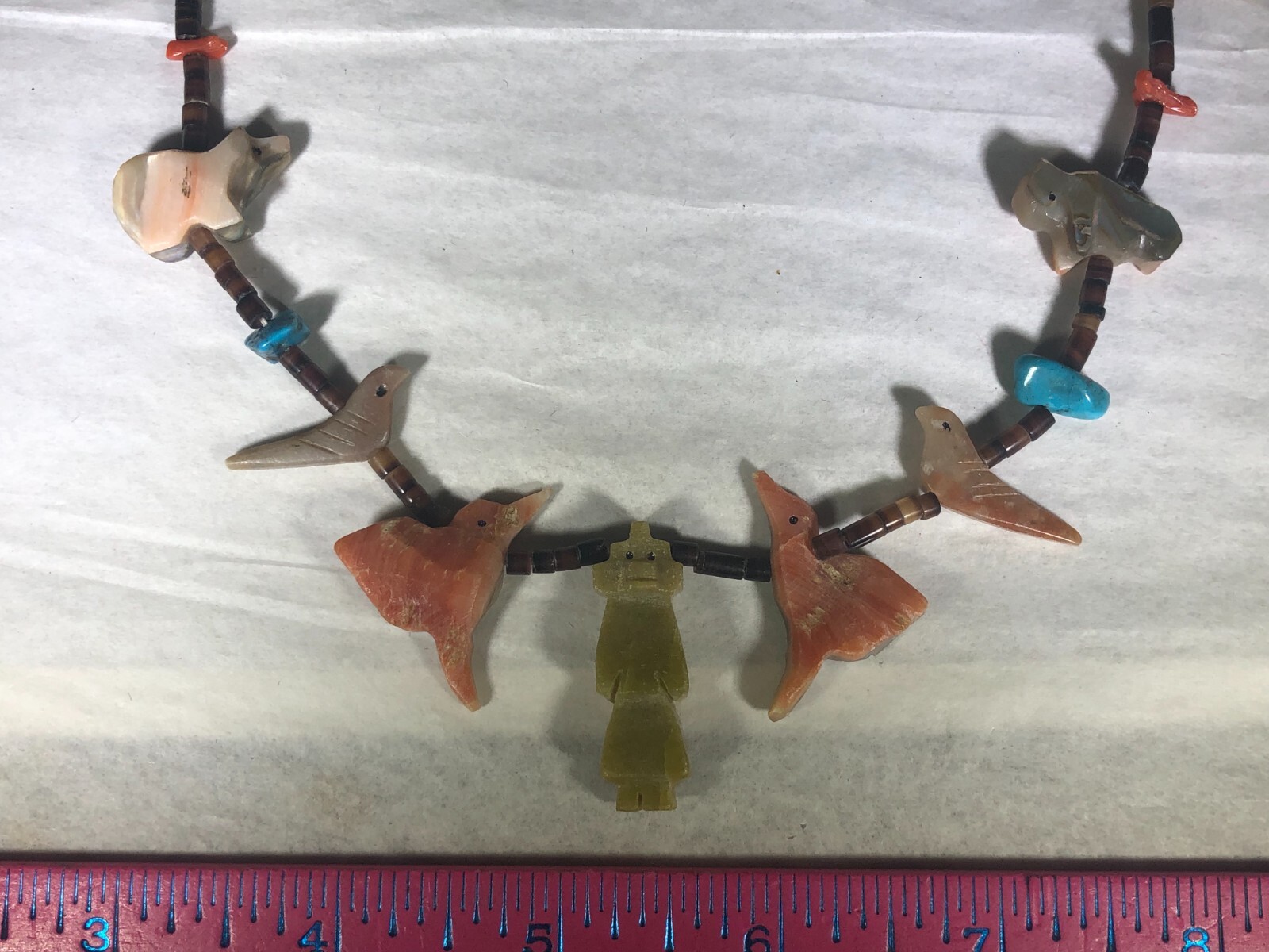 RARE VINTAGE ANTIQUE SOUTH WESTERN NATIVE AMERICAN HAND CARVED FETISH NECKLACE