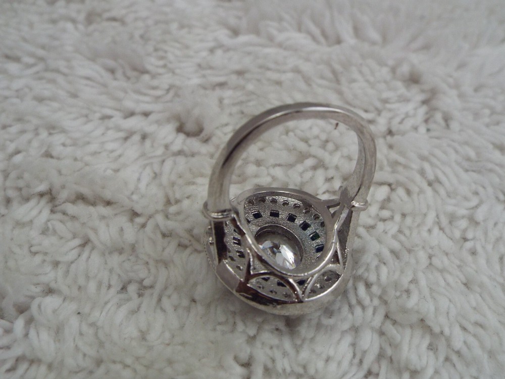 Silvertone Blue Rhinestone Ring ~ Size 5.5 (K5)