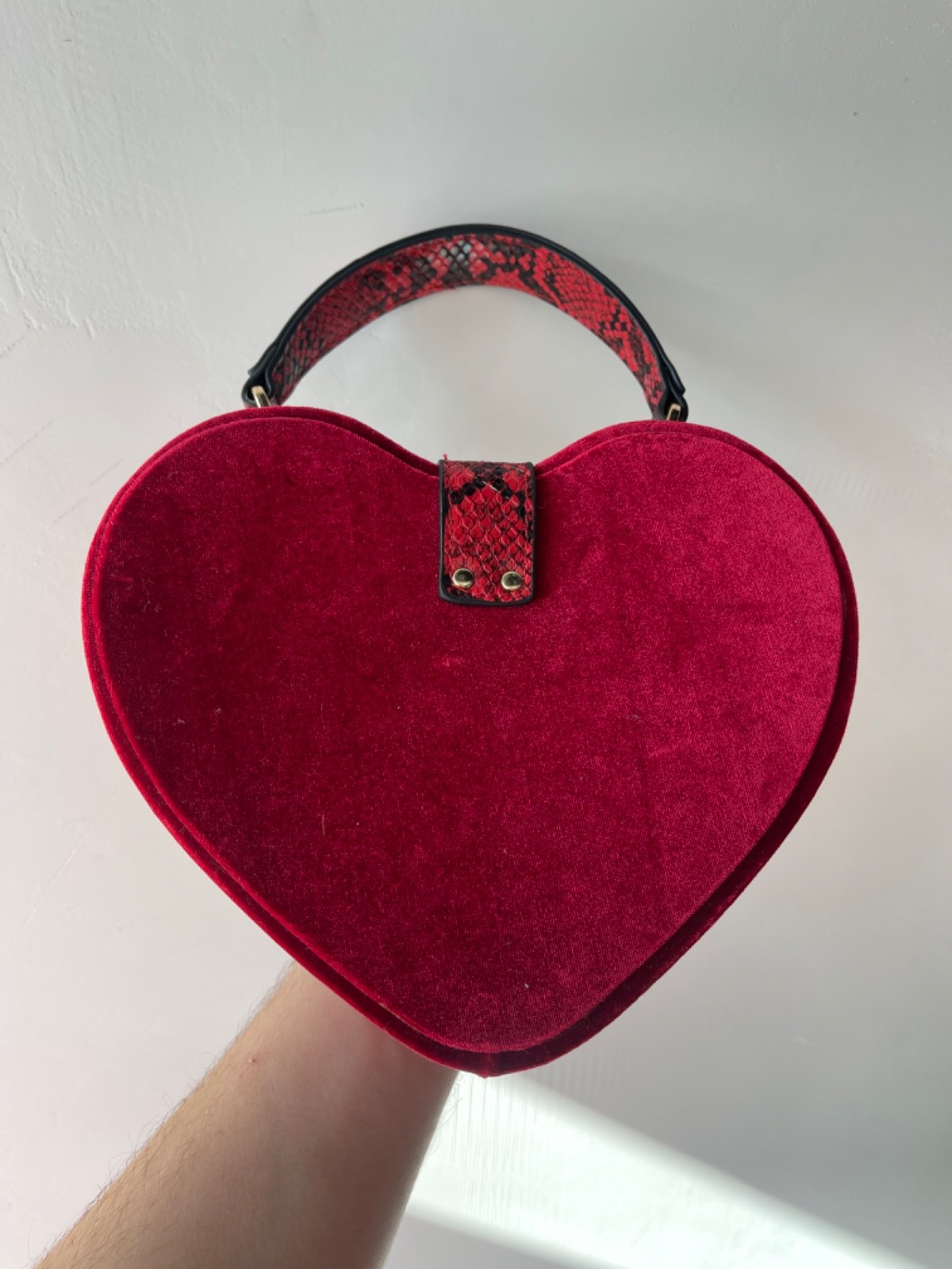 Vintage Heart Shaped Red Velvet Handbag Rhinestone Crystals Gold Chain Y2K Goth