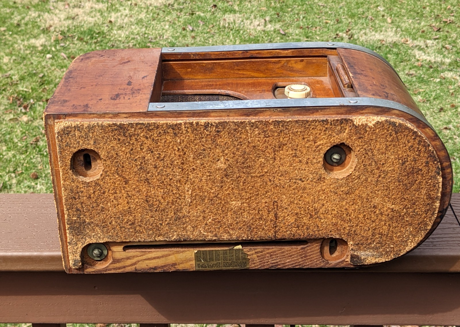 Very RARE 1930s Fada Tabletop Radio, Cork and Chrome Trim, Tambour Door
