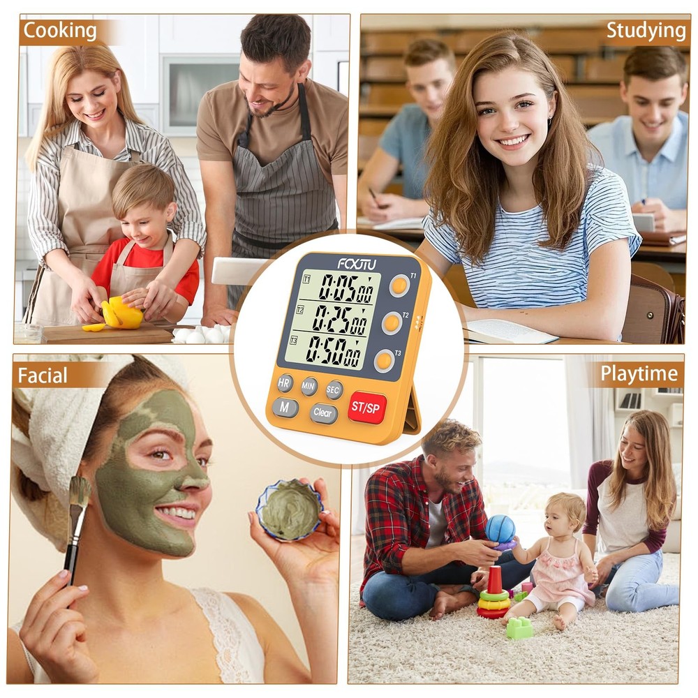 Digital Dual Triple Kitchen Timer, 3-Channel Magnetic Countdown Timer for Coo...