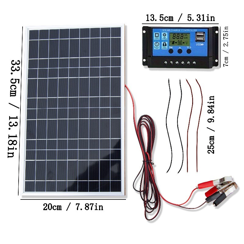 12V Portable Solar Panel Kit 2 Panels 100A Controller for RV Boat Home Off-Grid
