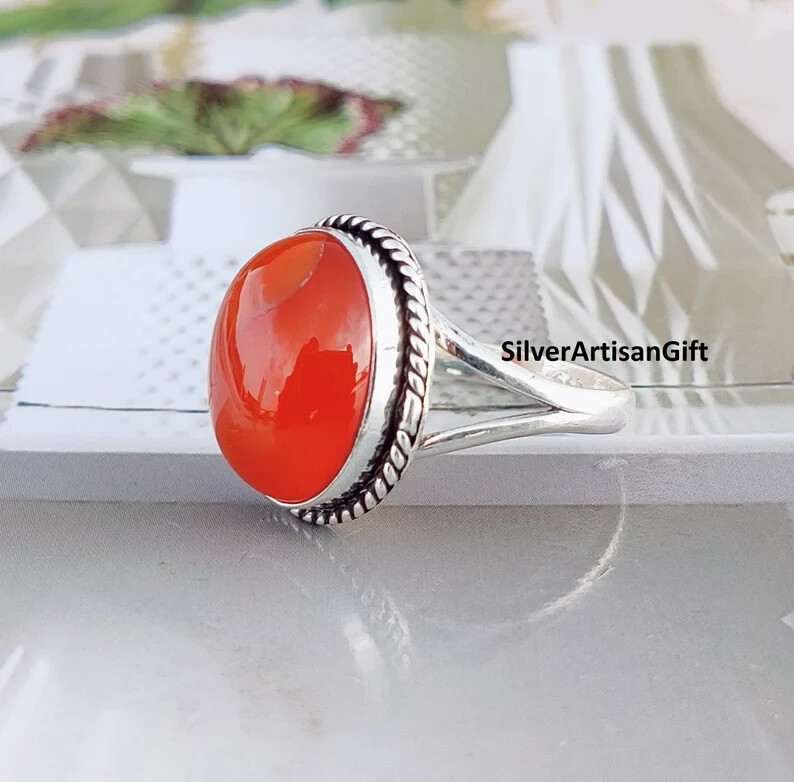 Carnelian Ring , Gemstone Ring ,Solid 925 Sterling Silver Ring ,Wedding All Size