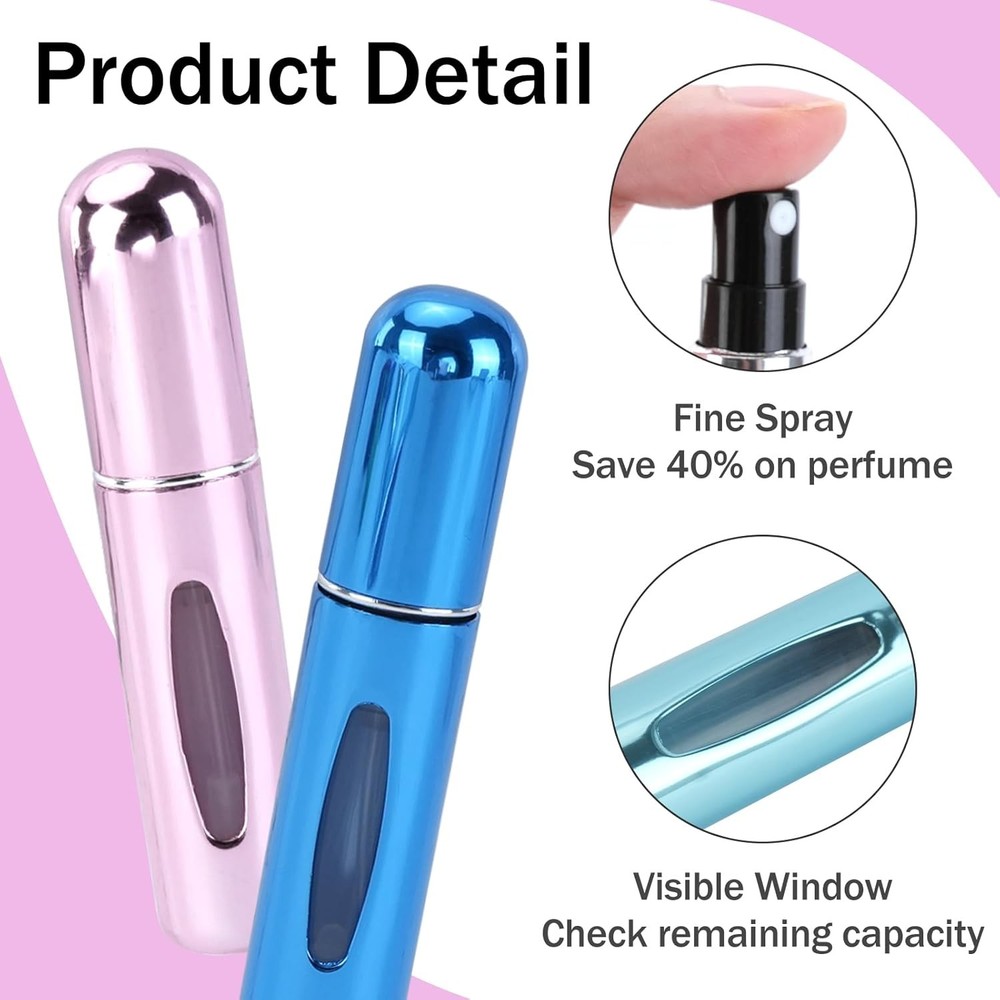 10PCS Travel Perfume Atomizer Bottles, 5ml Refillable Mini Spray Set ,Multicolor