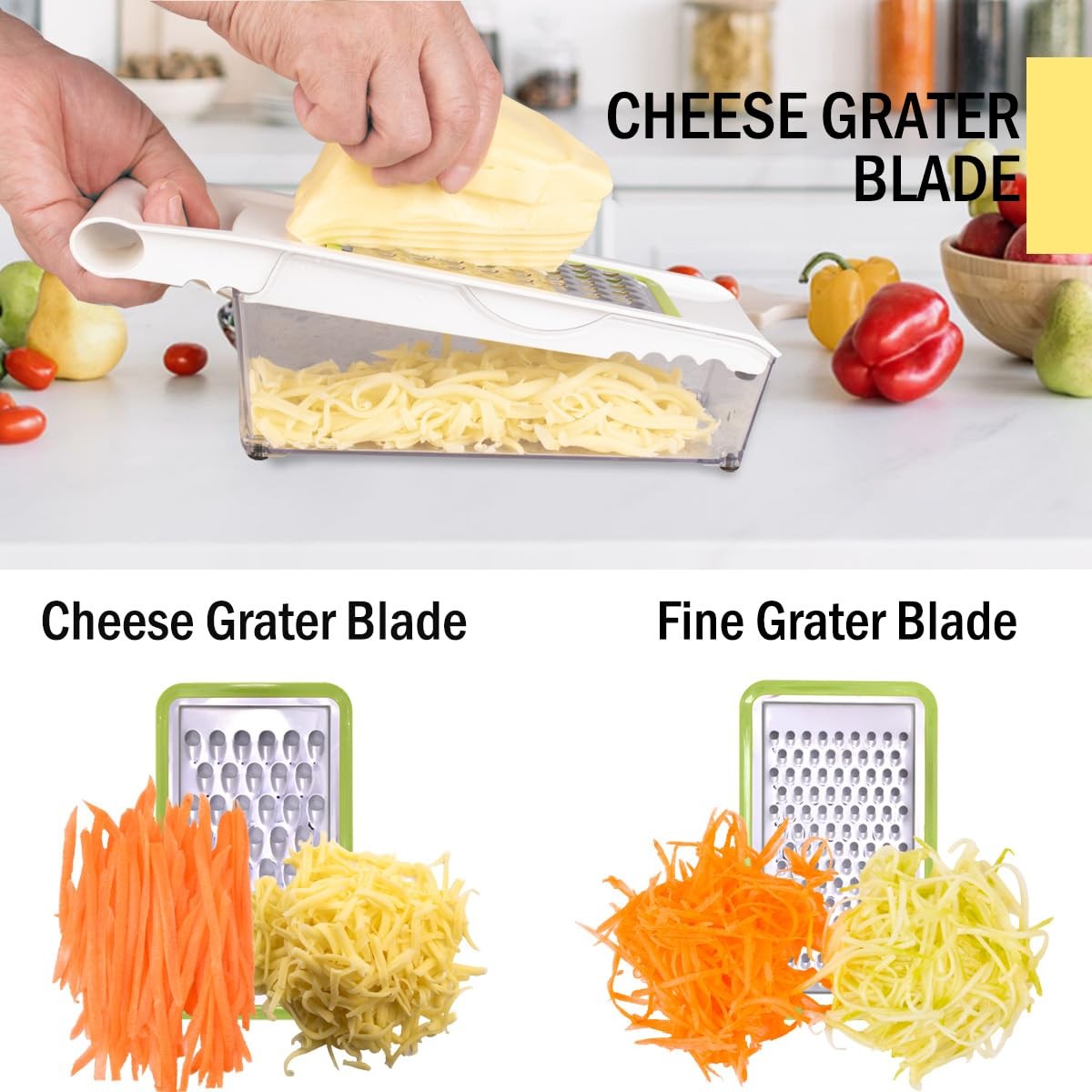 NACOLUS Cheese Grater with Container,5 In 1 Mandoline Slicer 11.4*4.7, Green