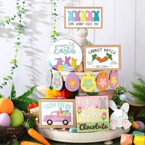 Pieces Easter Tiered Tray Decor Farmhouse Tiered Tray Spring 12 Pastel Easter