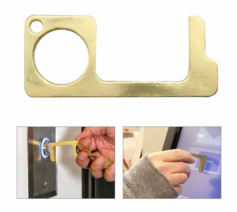 Door Opener Tool Brass Metal Hook Keychain No Touch Touchless Avoid Germs 4 Pc