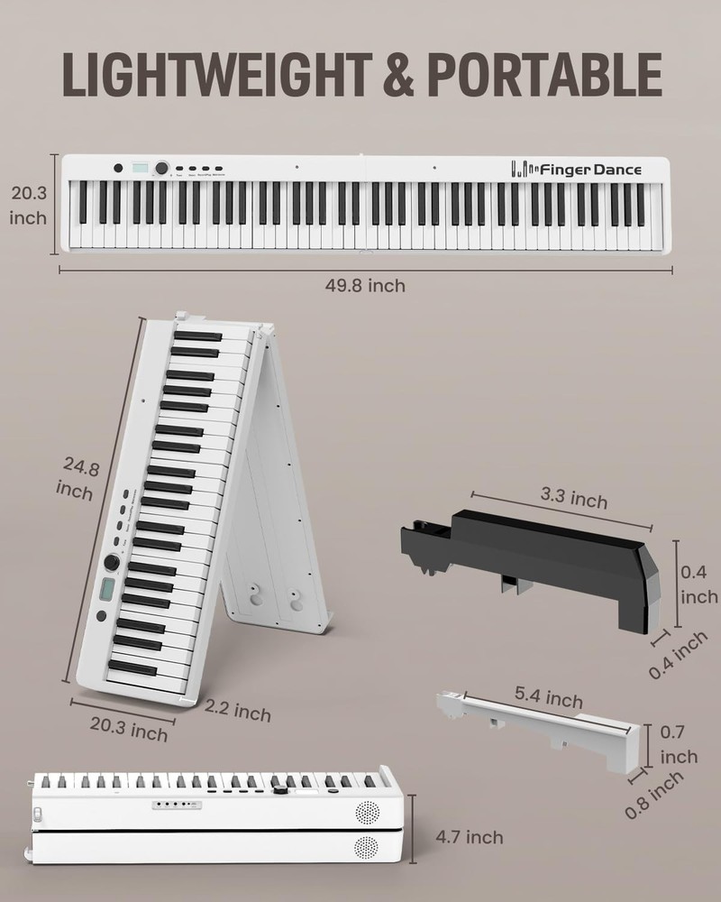 Digital Piano Keyboard 88 Keys Portable Bluetooth MIDI Touch Sensitive