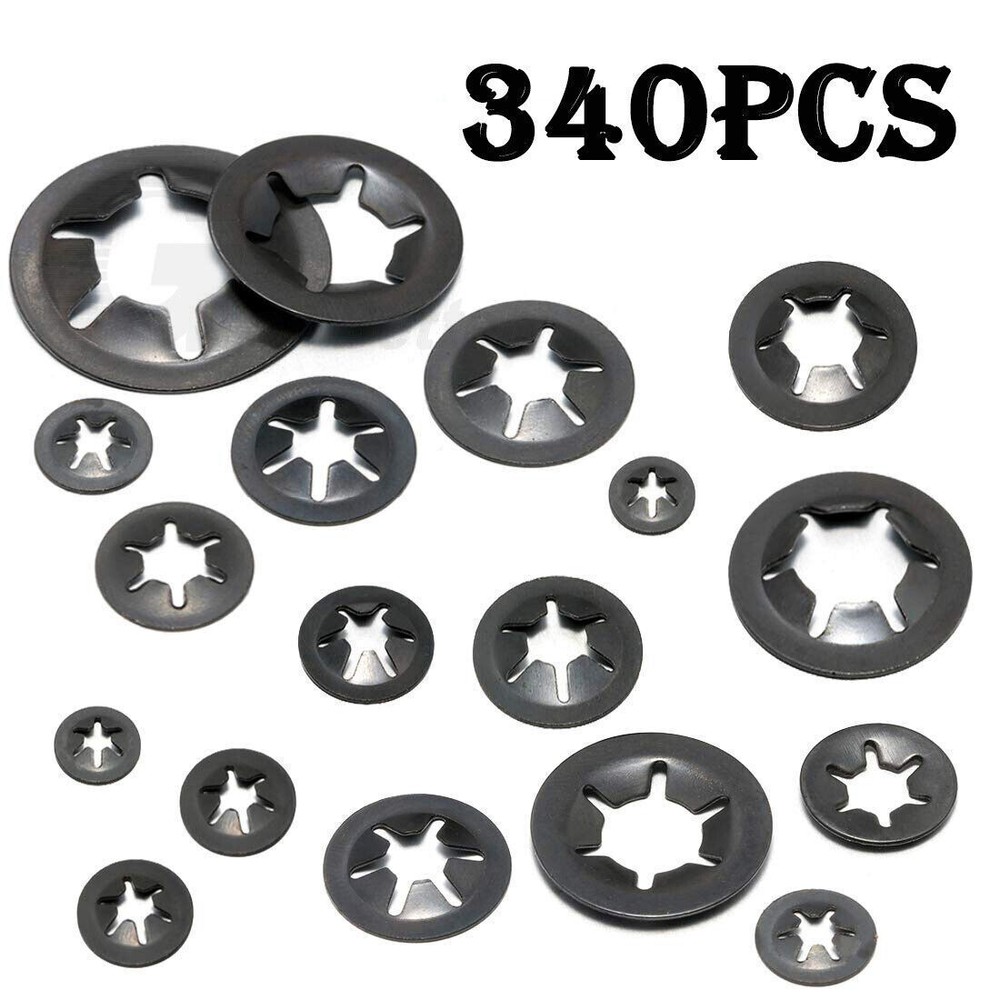 340pcs Internal Tooth Star Lock Spring Quick Washer Push On Speed Nut Assortment