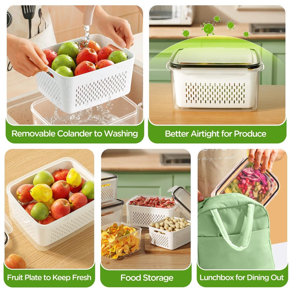 4 PCS Fruit Storage Containers for Fridge, Produce Containers for Fridge with...