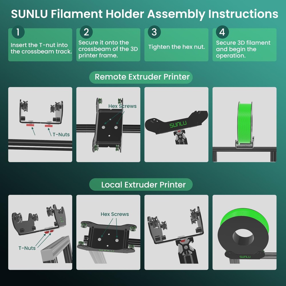 SUNLU 3D Printer Filament Holder, Spool Easy 1 Piece, Black