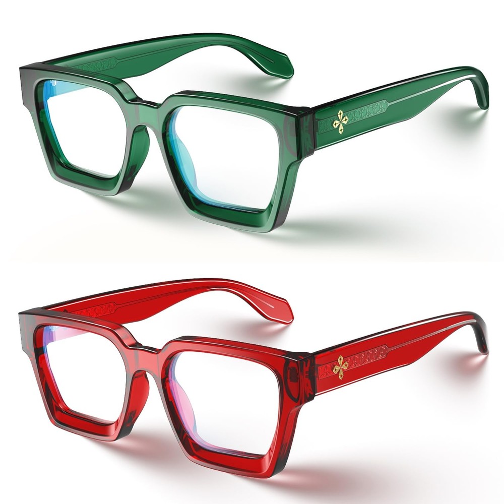 ""VISOONE 2-Pack Blue Light Blocking Glasses - Rectangle Frame Chic Preppy Style