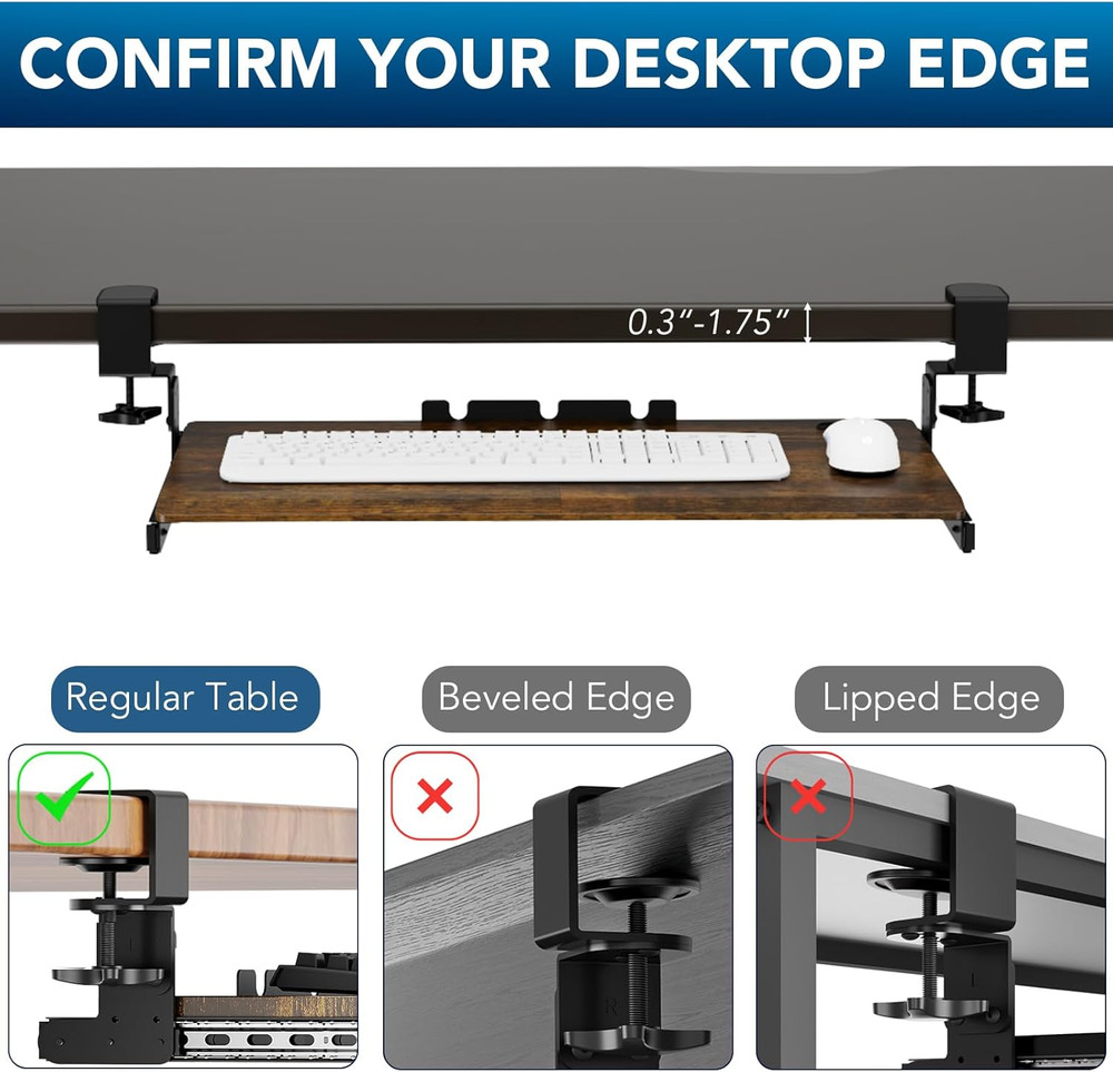 Keyboard Tray under Desk Pull Out with Extra Sturdy C Clamp Mount System, 27.3 (
