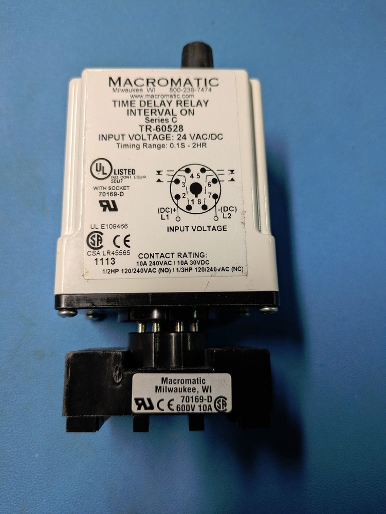 New Macromatic Programmable Time Delay Relay TR-60528 with socket FREE SHIPPING