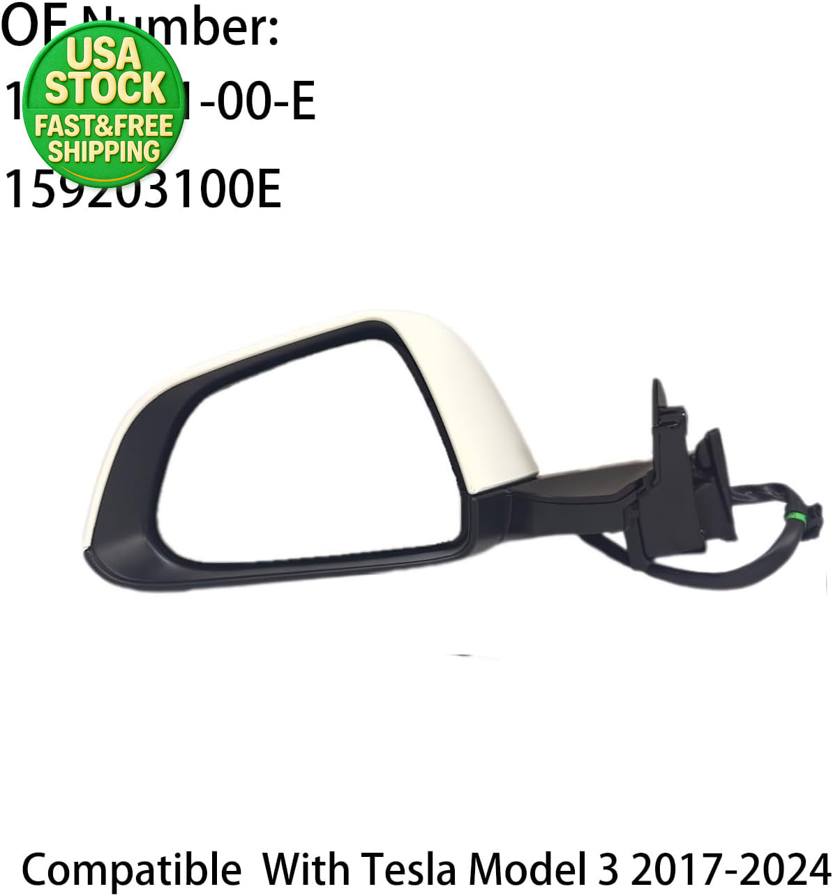 Left Driver Side Mirror for Tesla Model 3 2017-2025 Power Fold Heated Memory Whi