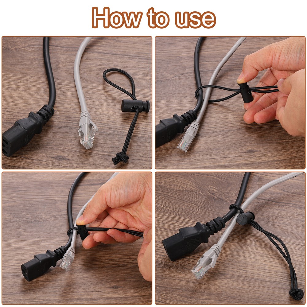 10pcs Elastic Cable Tie 9.84" Multipurpose Cable Tie, Black