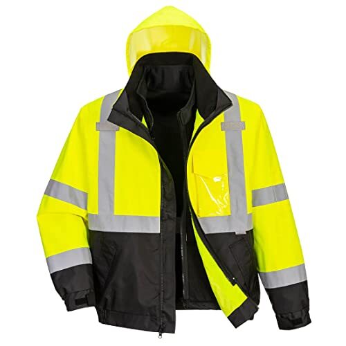 Portwest US365 Hi-Vis Reflective Premium 3-in-1 Safety Work Hooded Bomber Jacket