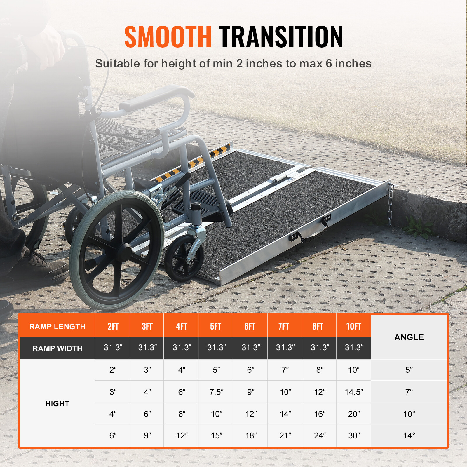 VEVOR 2' 800lbs Folding Wheelchair Ramp Aluminum Mobility Ramp Portable Non-Slip