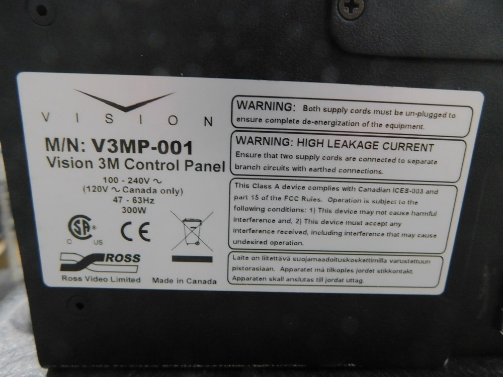 Ross Vision 3 V3MP-001 Control Panel (Please Read)