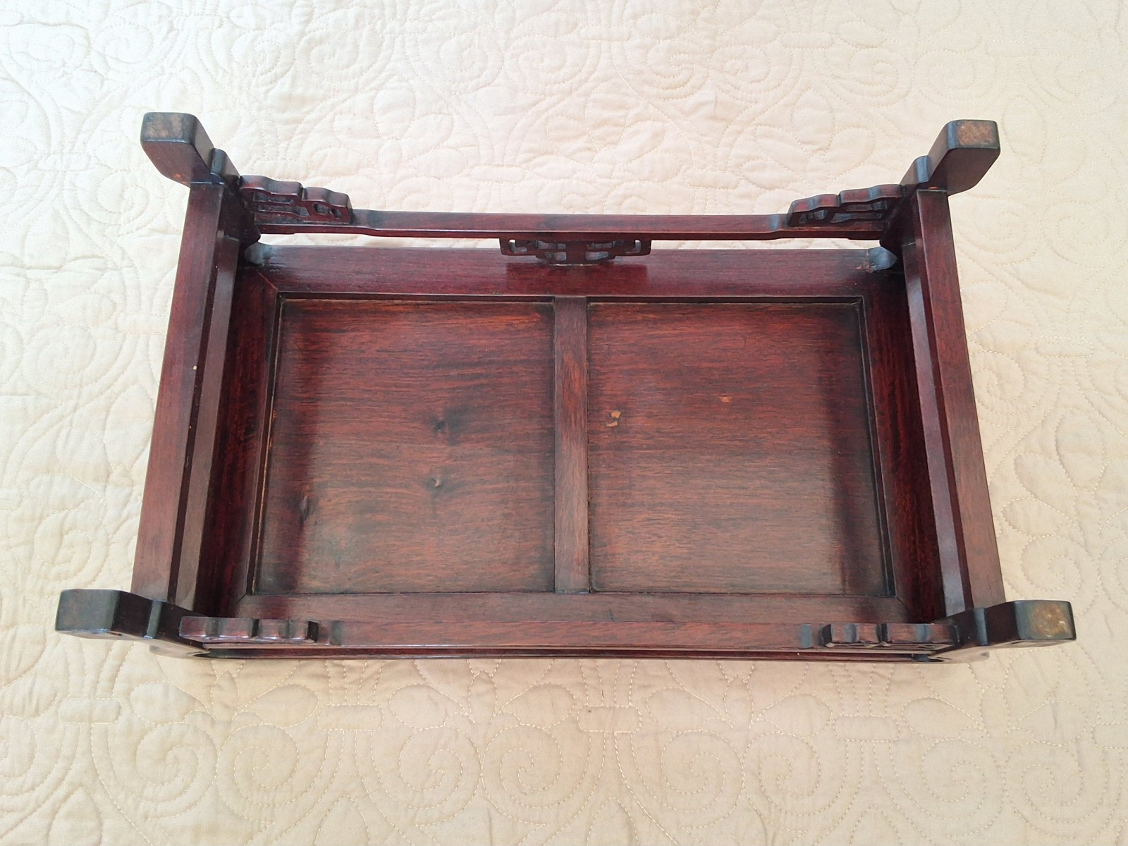 Pair MCM Oriental Asian Mahogany Brown Rectangular Shrine Table Set Bonsai Vtg