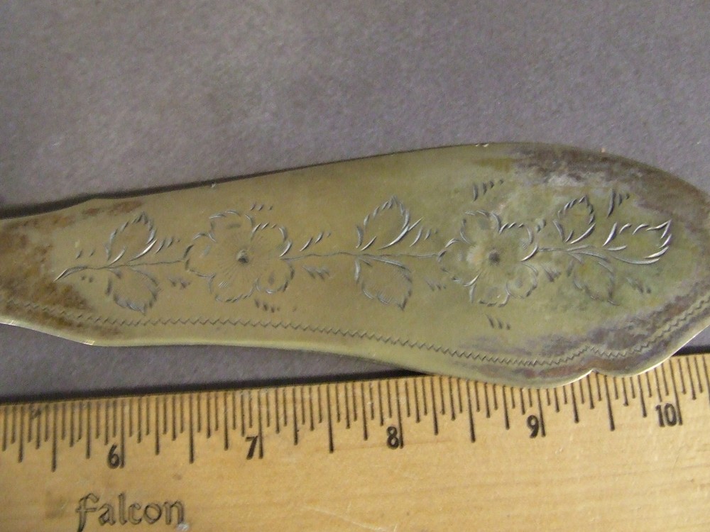 ANTIQUE ANTIQUE CELLULOID SILVERPLATED ENGLISH 2 PC EMBOSSED SERVICE FORK KNIFE