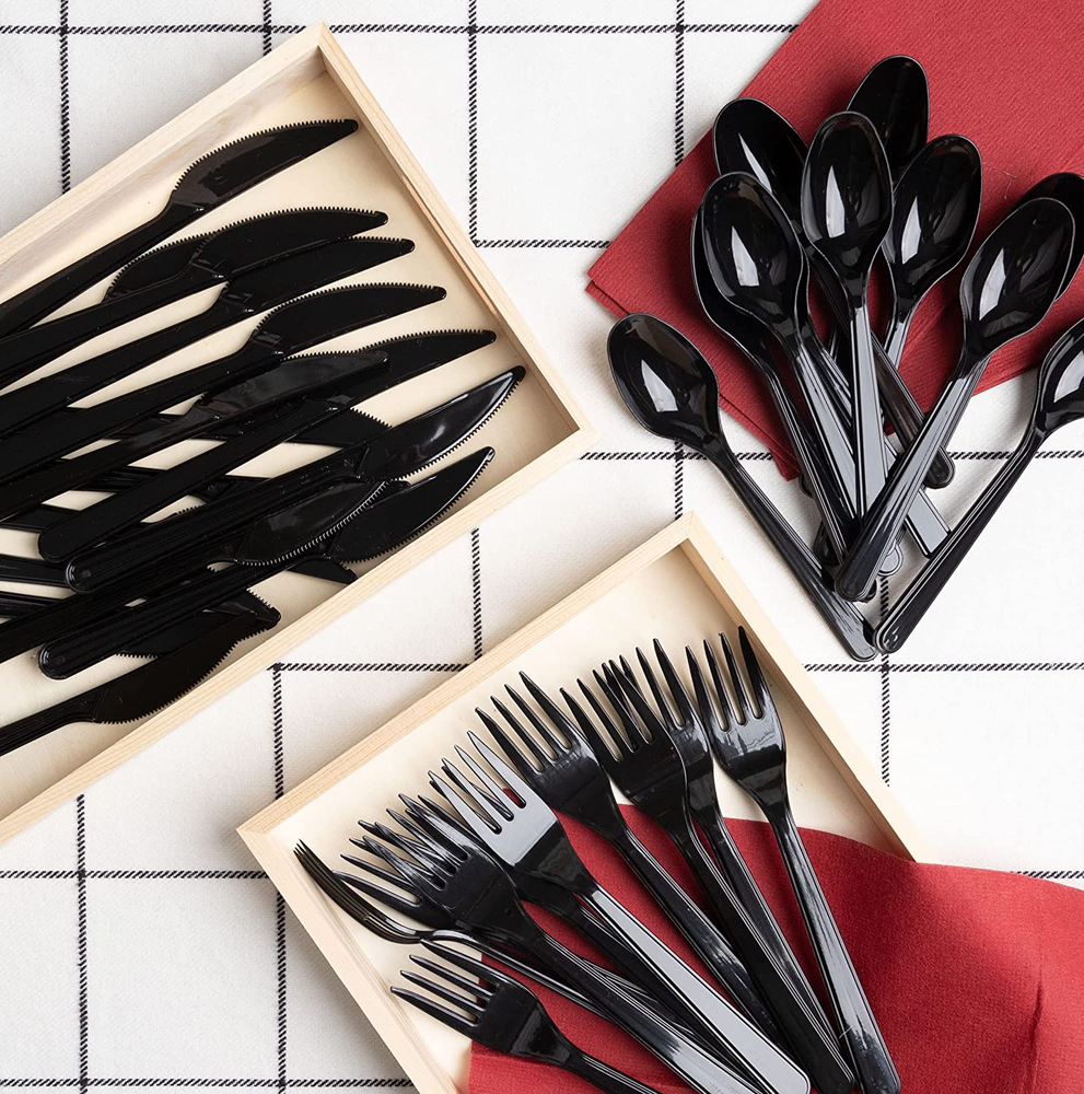 50 Pack Heavy Weight Plastic Forks Black Disposable Forks