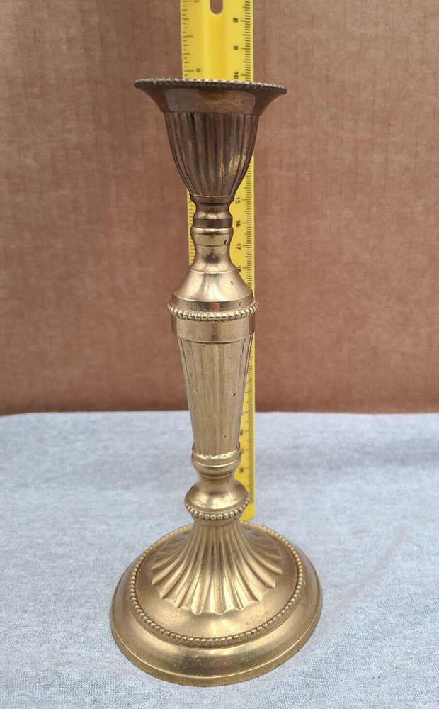 Single Brass Candlestick / holder - 7 1/2 " tall, 3" round base