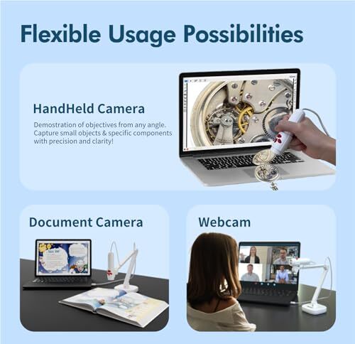 INS-3 Handheld Webcam/USB Document Camera for Classroom Built-in Mic Light Au...