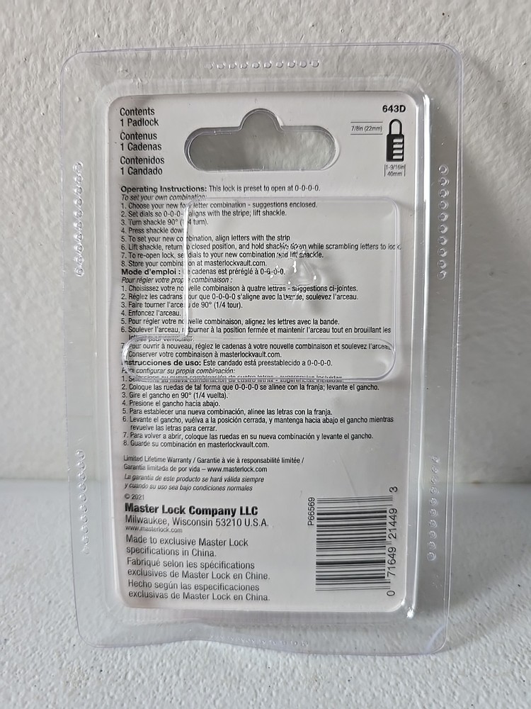 Master Lock 643D 1-9/16 Inch Combination Padlock New