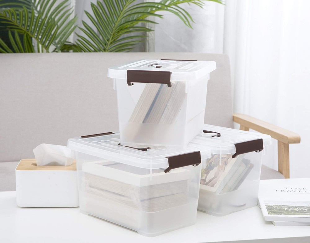 4 Pack-Plastic Storage Bins with Lids and Handle, Clear Plastic Latching Box ...