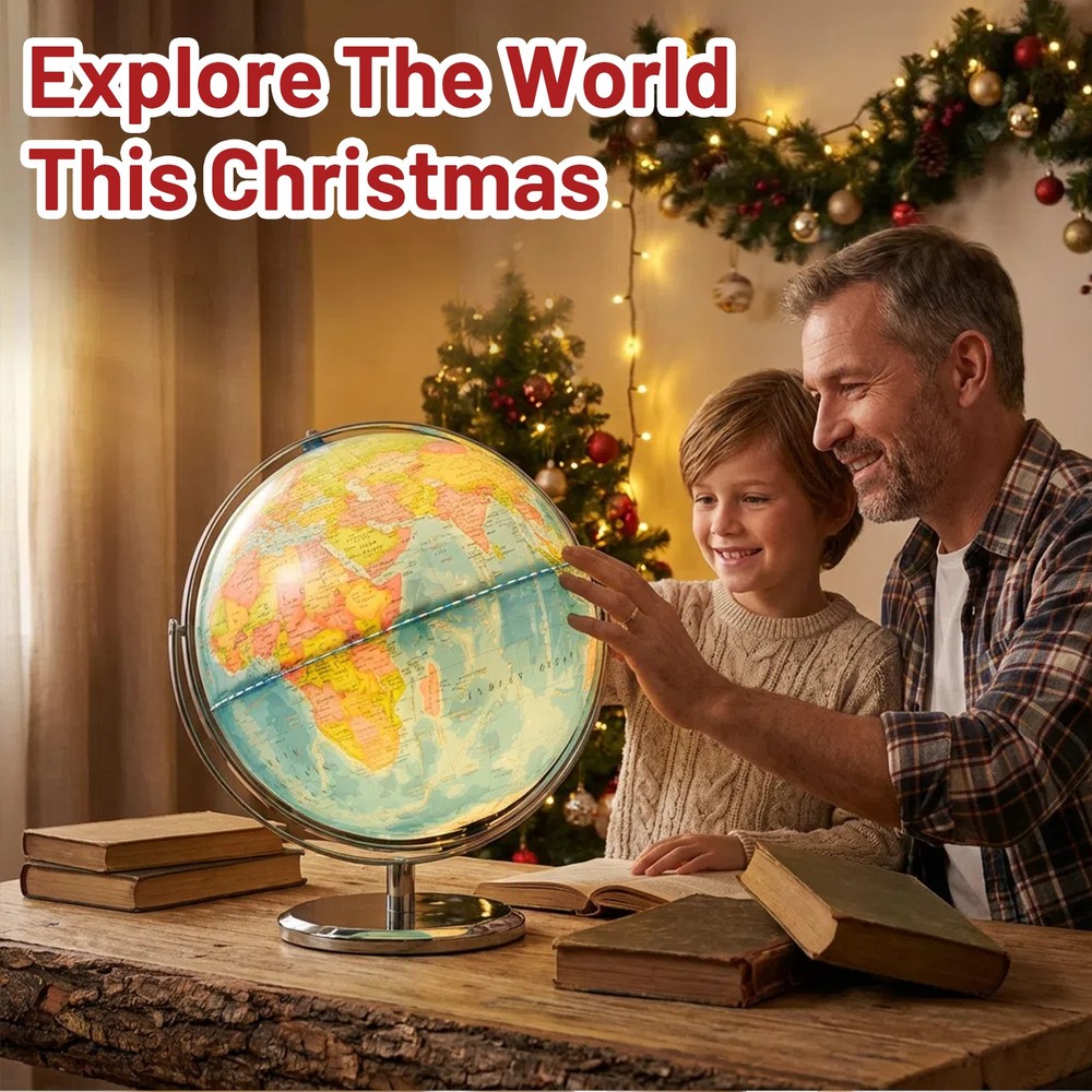 13'' Illuminated Globe Map 720° Rotation W/ Touch Switch 3 LED Lighting Modes