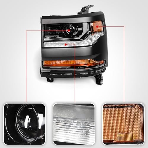 Headlight Assembly Compatible with Chevy Silverado 1500 2016 Left Driver Side