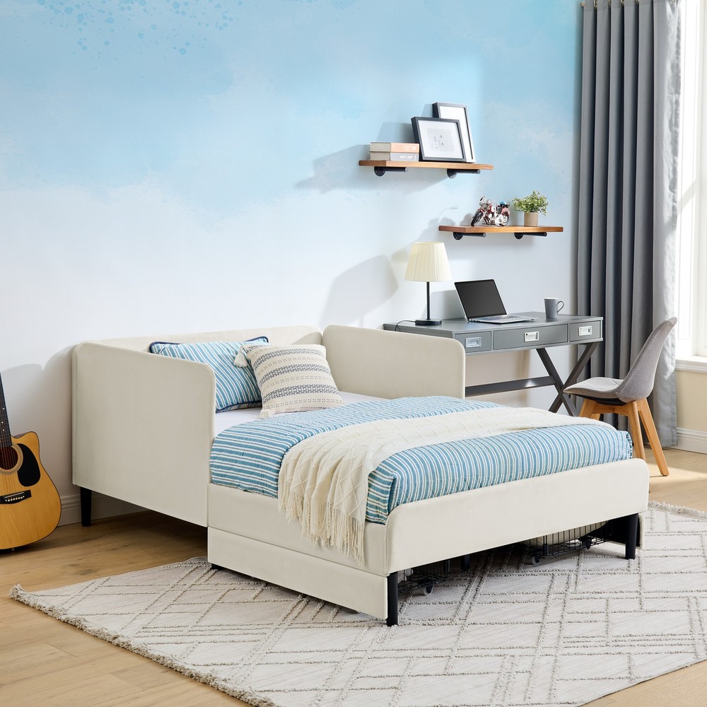 Full Size Upholstered Platform Bed Frame with 2 Storage Drawers, Adjustable Vel
